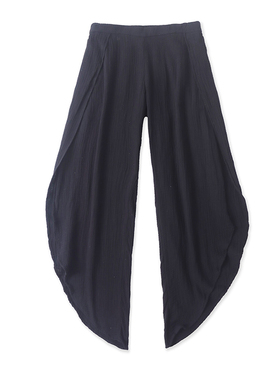 棉纱哈伦裤夏季新款外贸女装半松紧腰侧开片宽松休闲萝卜裤17076