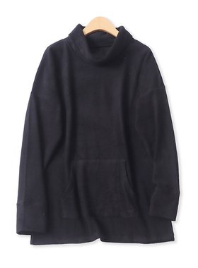 高领绒衫冬季新款外贸女装百搭宽松大码袋鼠兜长袖开叉卫衣17358