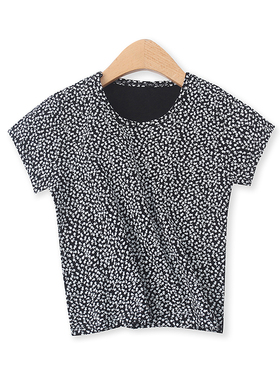 短款碎花T恤夏季新款外贸女装百搭减龄圆领修身弹力短袖上衣14310