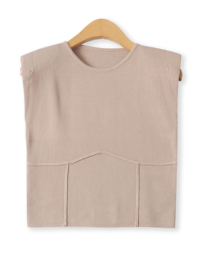 无袖针织衫秋季新款外贸女装时尚百搭圆领海绵垫肩修身背心18817