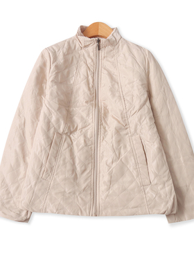 轻薄绒里棉衣冬新款外贸女装百搭休闲立领菱格长袖拉链外套19132