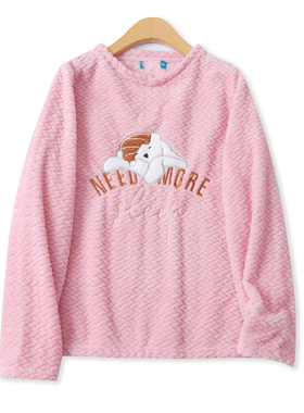 卡通刺绣绒衫冬季新款外贸女装百搭圆领宽松长袖套头家居服19319