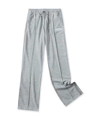 棉毛圈阔腿卫裤春季新款外贸女装休闲百搭松紧腰侧开叉长裤16233