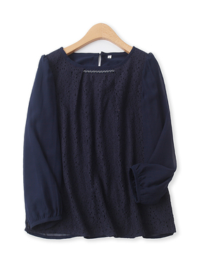 日单蕾丝衫春季新款外贸女装甜美百搭显瘦雪纺拼接长袖小衫14196