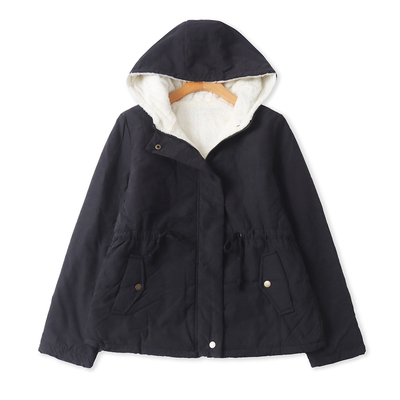 派克棉服冬季新款外贸女装休闲百搭收腰连帽长袖拉链绒外套19107