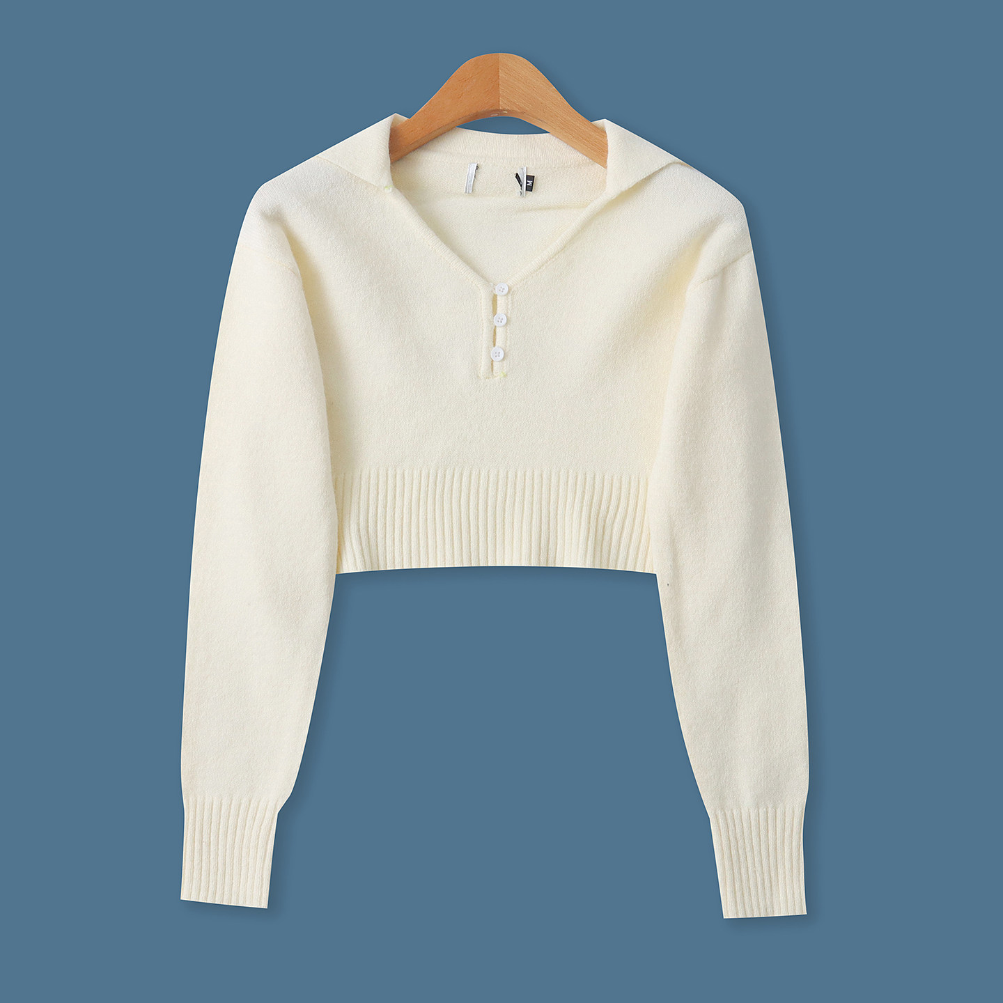 糖果色针织衫春季新款外贸女装百搭高弹力短款长袖翻领毛衣19282