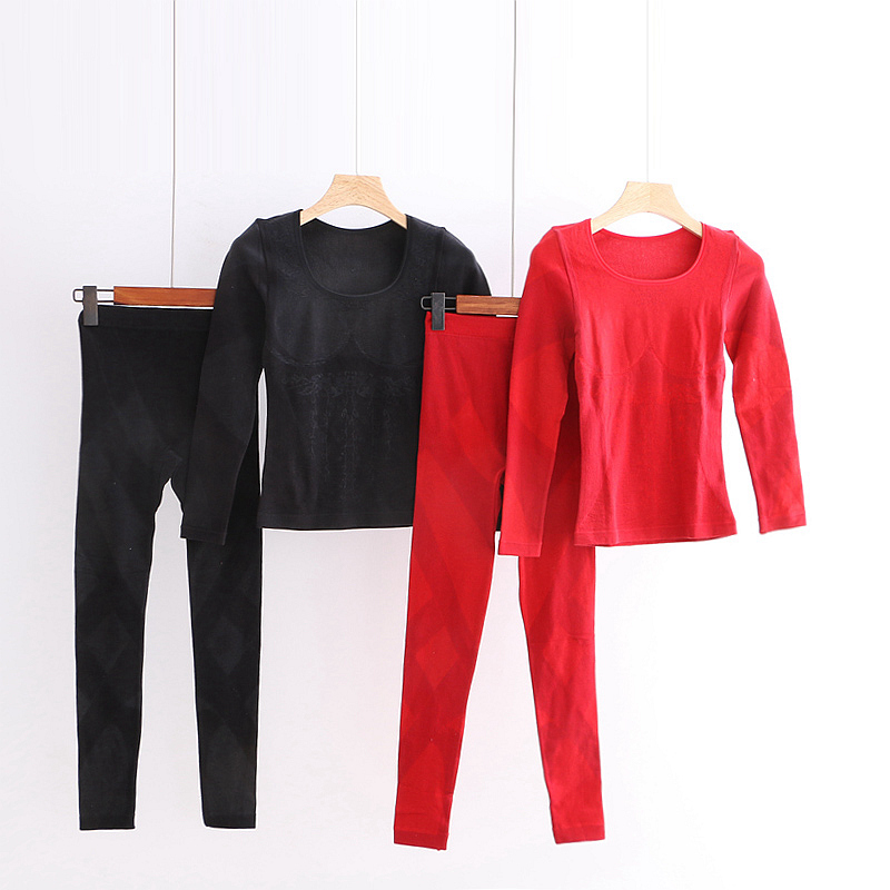 亲肤塑身弹力提花长裤内衣套装