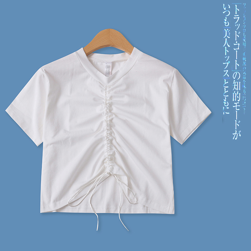 短袖时尚百搭圆领显瘦抽褶T恤