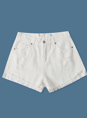 破洞牛仔短裤夏季新款外贸女装时尚多口袋显瘦水洗毛边热裤18202