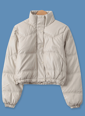 PU皮外套冬新款外贸女装百搭保暖立领短款长袖拉链夹克棉服13907