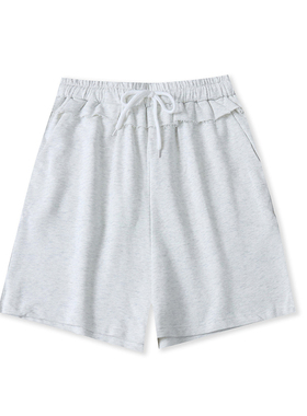 毛圈短裤春夏新款外贸女装百搭毛边松紧高腰系带宽松休闲裤17574