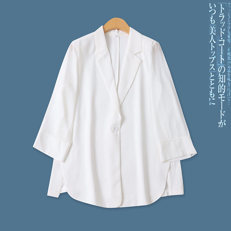 雪纺西装外套夏新款外贸女装百搭修身一粒扣开叉八分袖开衫18195