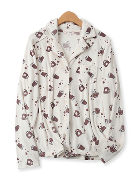 丝绒睡衣秋新款外贸女装时尚百搭单排扣长袖卡通印花家居服15031