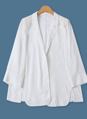 雪纺开衫秋季新款外贸女装百搭纯色西装领八分袖开叉空调衫18715