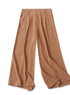 雪纺阔腿裤春夏新款外贸女装休闲百搭高腰斜插袋显瘦八分裤16178