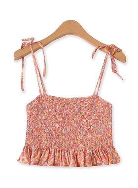 抹胸背心夏新款外贸女装减龄印花内搭外穿修身褶皱短款吊带13270