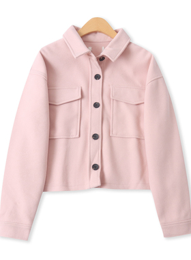 呢外套春季新款外贸女装百搭纯色翻领单排多扣长袖短款上衣19317