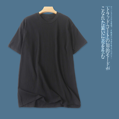 落肩短袖休闲百搭大版黑色棉T恤