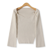 针织衫 套头长袖 秋新款 方领露锁骨百搭修身 毛衣18834 外贸女装 时尚