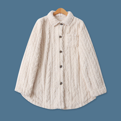 毛毛家居服秋冬新款外贸女装百搭保暖单排扣宽松长袖绒外套18861