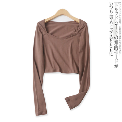 长袖棉T恤纯色百搭修身方领