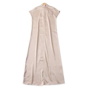 蝴蝶结绑带长裙夏新款外贸女装百搭套头宽松缎面短袖连衣裙19644