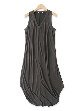 无袖连衣裙秋新款外贸女装百搭糖果色V领宽松圆下摆背心长裙15936