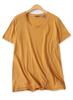 反拼接棉T恤夏季新款外贸女装百搭圆领复古做旧宽松短袖上衣16957