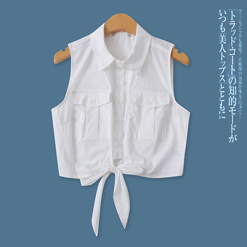 修身时尚百搭单排扣无袖绑带小衫