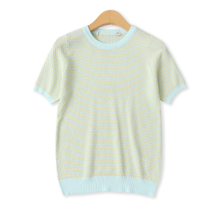 高弹力短袖 菠萝纹针织T恤秋季 百搭圆领修身 外贸女装 上衣18698 新款