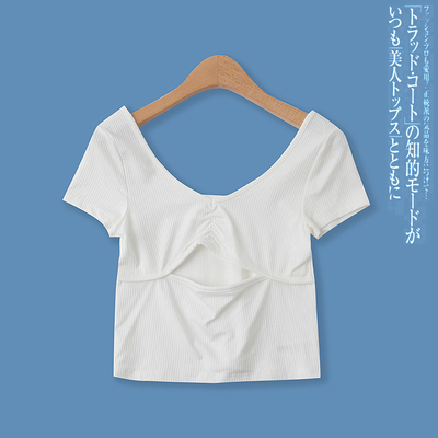 短袖百搭性感镂空显瘦螺纹T恤