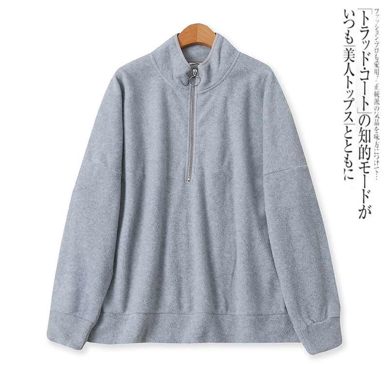 情侣绒衫秋冬新款外贸大版型宽松保暖领口拉链长袖套头卫衣13342