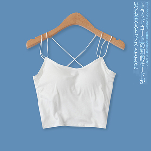 美背内衣春夏新款 罩杯交叉吊带背心14710 外贸少女百搭露脐一体式