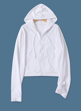 金丝绒外套秋季新款休闲百搭拉链门襟烫钻连帽抽绳长袖卫衣17317