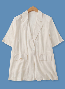 泡泡纱西装夏季新外贸女装休闲百搭宽松翻领一粒扣短袖外套15428