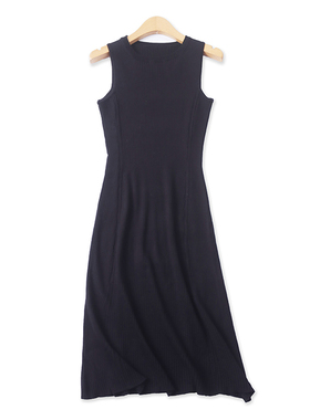 针织连衣裙春夏新款外贸女装时尚百搭弹力圆领无袖背心长裙17701