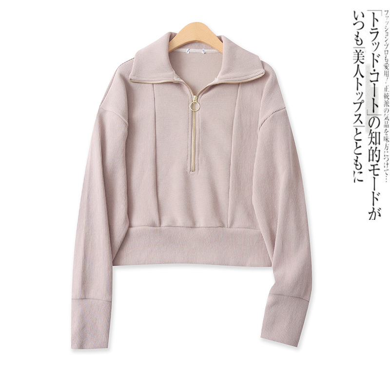 半拉链卫衣秋新款外贸女装休闲百搭美式拼接宽松长袖螺纹衫18000