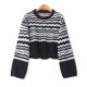 新款 圆领宽松长袖 外贸女装 镂空条纹毛衣秋季 时尚 短款 针织衫 18940