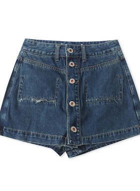 设计感牛仔裙裤春夏季新款外贸女装百搭修身前排扣水洗短裤19392