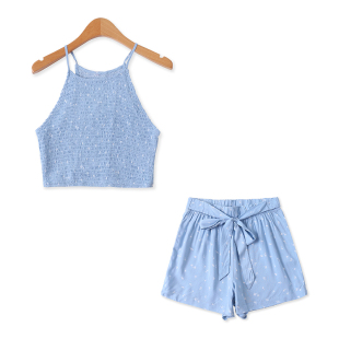 分开出售夏新款 系带短裤 外贸女装 印花吊带背心 13134 减龄大码 套装