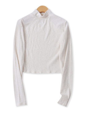 螺纹棉混纺打底衫秋新款外贸女装百搭半高领套头短款长袖T恤18456