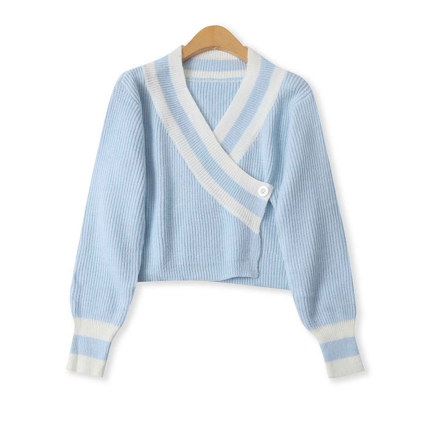 撞色系带开衫秋新款外贸女装时尚一粒扣交叉修身长袖针织衫18844,女装/女士精品,毛衣,淘宝优惠券,粉丝福利购,淘宝优惠卷