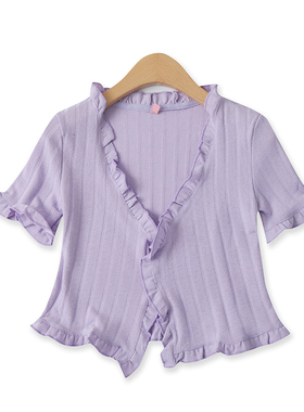 木耳边针织T恤春夏新款外贸女装百搭低领口前扣显瘦短袖上衣16434