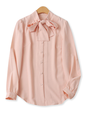 雪纺衬衫秋季新款外贸女装时尚百搭修身单排扣绑带长袖衬衣17236