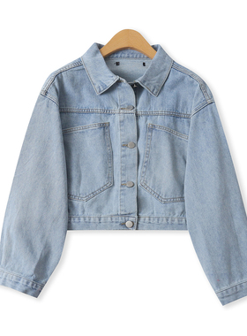水洗牛仔服秋季新款外贸女装复古色百搭短款单排扣长袖外套18785
