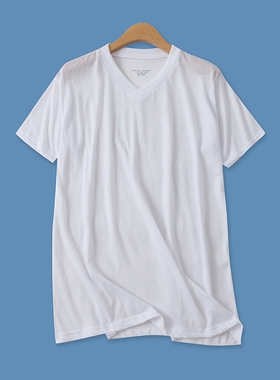 桃领白T恤夏新款外贸男女款百搭纯色大版型显瘦短袖套头上衣15568