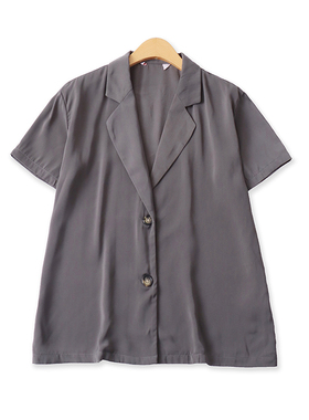 日单西装衬衫夏季新款外贸女装百搭休闲单排扣宽松短袖上衣18081