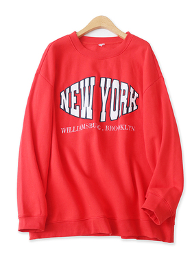 刺绣加绒卫衣秋新款外贸女装休闲百搭圆领宽松长袖印花外套15584