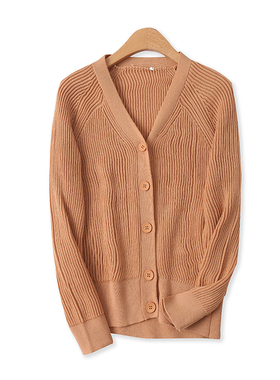 针织开衫秋新款外贸女装百搭通勤V领单排扣弹力显瘦长袖毛衣13631