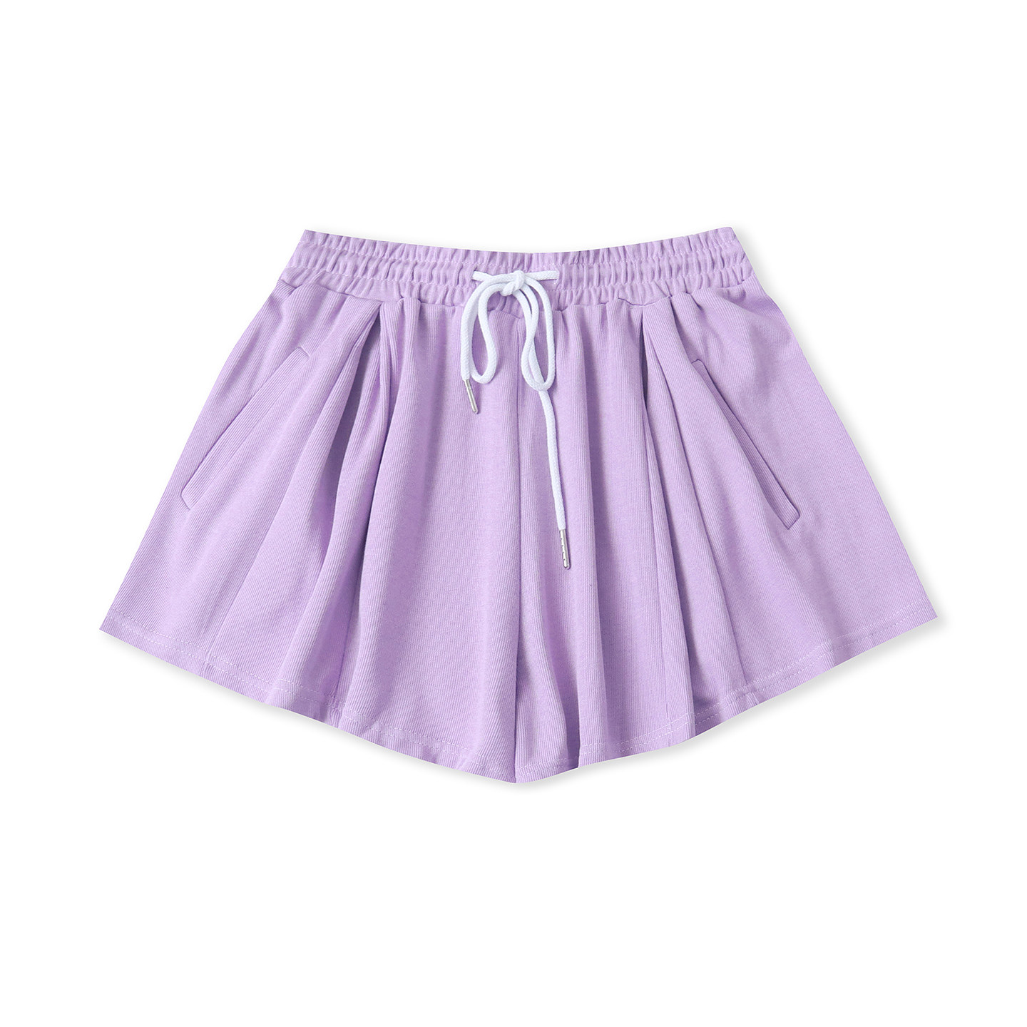 大阔腿短裤夏季新款外贸女装百搭糖果色松紧高腰宽松休闲裤19365